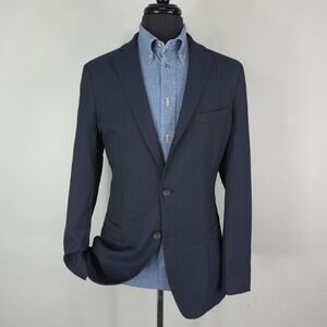 Haggar Blazer Mens Large Blue Machine Washable Sport Coat Jacket H26 Parker